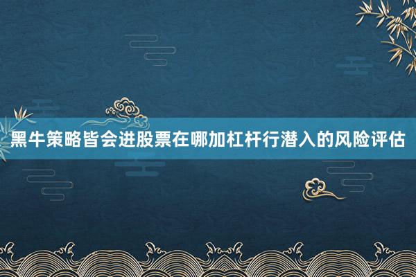 黑牛策略皆会进股票在哪加杠杆行潜入的风险评估