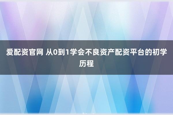 爱配资官网 从0到1学会不良资产配资平台的初学历程